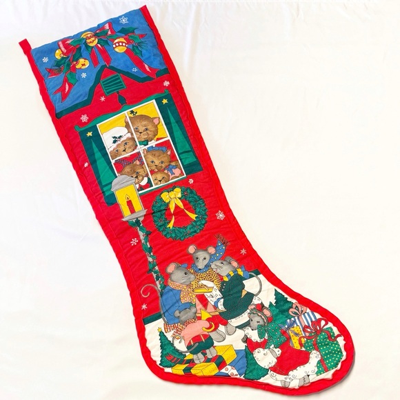 Handmade Oversized Christmas Stocking Cat and Mouse Family 3’ (40”) - Picture 1 of 10